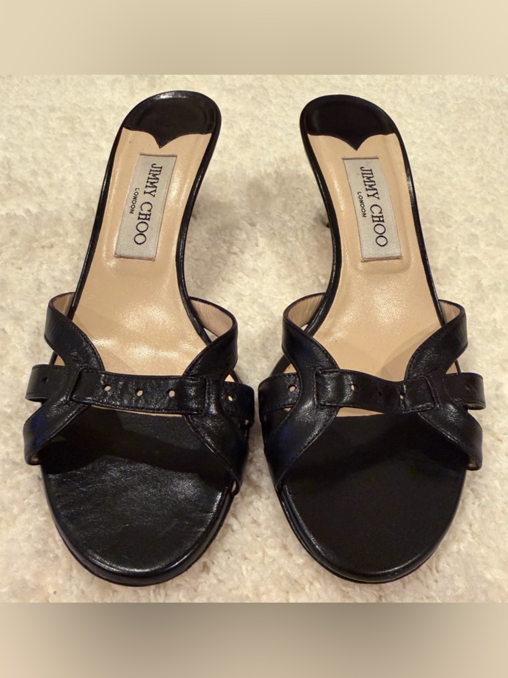 Vintage Jimmy Choo Black Patent Leather Kitten-Heel Mules - Picture 9 of 11